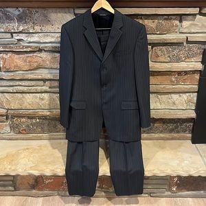 Banana Republic Modern Fit Three Button Wool Suit Striped Black